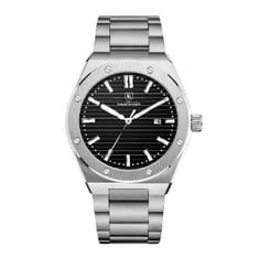 MEN’S BERNARD REINHARDT WATCH - BLACK DIAL - 316 STAINLESS STEEL CASE AND STRAP - SWISS MOVEMENT EST RRP £960 .