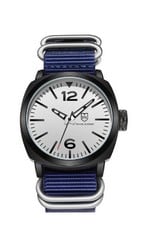 MEN’S FRANK SCHMIDT WATCH LARGE BLACK CASE - WHITE PILOT DIAL - BLUE FABRIC STRAP EST RRP £290.