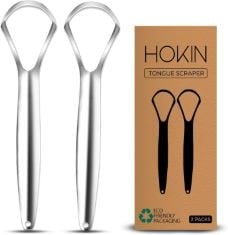 85 X TONGUE SCRAPER FOR ADULTS BY HOKIN (2PCS ORAL CARE PACK) STAINLESS STEEL TONGUE CLEANERS REDUCE BAD BREATH 100% METAL TOUGH SCRAPERS MEN AND WOMEN HYGIENE PRODUCT.