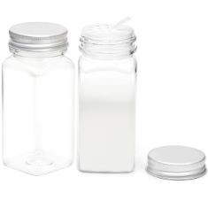 13X ASSORTED CONTAINERS TO INCLUDE YOUNGEVER 12 PACK 150ML PLASTIC SPICE JARS, CLEAR SPICE CONTAINERS WITH SHAKER TOPS, SQUARE SPICE BOTTLES, YOUNGEVER 7 PACK PLASTIC PUMP BOTTLES 120ML, 4 OUNCE REFI