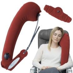 23 X TRAVELREST ULTIMATE TRAVEL, NECK & BODY PILLOW - STRAP TO PLANE & CAR SEAT - COMPACT, COMFORT AND CONVENIENT FOR OFFICE NAPPING, AIRPLANE, BUS & TRAIN - UPRIGHT SLEEPING - ROLLS UP SMALL - RED.