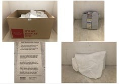 BOX OF ASSORTED JOHN LEWIS BEDDING TO INCLUDE TEXTURED & DECORATIVE COTTON KING SIZE DUVET COVER SET GREY/WHITE