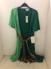 NEVER FULLY DRESSED COLOUR BLOCK WRAP DRESS GREEN SIZE 14 RRP- £89