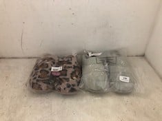 JOHN LEWIS GREIGE PAD NYLON MULE SLIPPERS GREY SIZE 7-8 TO INCLUDE JOHN LEWIS ANYDAY LEOPARD PRINT FUR MULE SLIPPERS MULTI SIZE 7-8