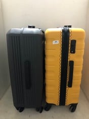 2 X JOHN LEWIS TRAVEL CASES HARD SHELL MEDIUM/LARGE SPINNERS 1 X YELLOW, 1 X DARK GREY