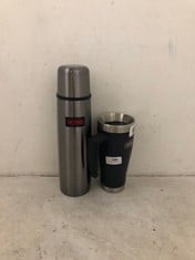 THERMOS 470ML DRINKING TUMBLER BLACK TO INCLUDE THERMOS STAINLESS STEEL FLASK 1.0L