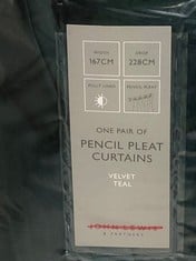 JOHN LEWIS PENCIL PLEAT CURTAINS VELVET TEAL 167X228CM RRP- £120