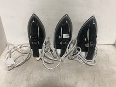 3 X ASSORTED JOHN LEWIS STEAM IRONS TO INCLUDE SPEED STEAM BLACK/WHITE/GREY