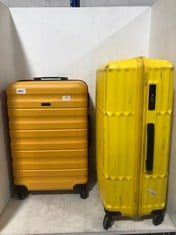 2 X JOHN LEWIS TRAVEL CASES YELLOW HARDSHELL SPINNER 1 X SMALL/MEDIUM, 1 X MEDIUM/LARGE