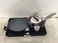 4 X ASSORTED KITCHEN ITEMS TO INCLUDE EAZIGLIDE NEVERSTICK2 16CM ALUMINIUM SAUCEPAN