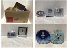 BOX OF ASSORTED CLOCKS TO INCLUDE ACCTIM ELANA SWEEP WHITE