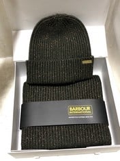 BARBOUR ESTORIL BEANIE & SCARF GIFT SET ENVY OLIVE ONE SIZE