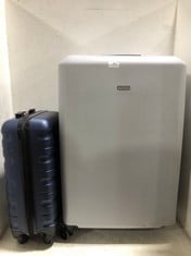 2 X JOHN LEWIS TRAVEL CASES HARDSHELLS SPINNERS, 1 X NAVY BLUE SMALL, 1 X SILVER MEDIUM/LARGE (WHEEL MISSING)