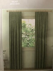 JOHN LEWIS ONE PAIR OF PENCIL PLEAT CURTAINS VELVET AVOCADO 228X274CM RRP- £144