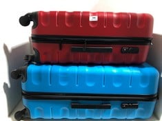 2 X JOHN LEWIS TRAVEL CASES HARDSHELLS SPINNERS, 1 X BLUE MEDIUM/LARGE, 1 X RED SMALL/MEDIUM