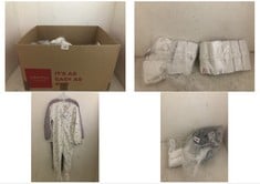 BOX OF ASSORTED KIDS JOHN LEWIS CLOTHING TO INCLUDE LONG SLEEVE SLEEPSUITS WHITE PACK OF 5 SIZE 3-6MTHS