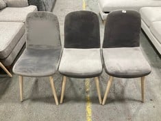 3 X GREY VELVET DINING CHAIRS