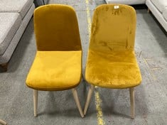 2 X MUSTARD YELLOW VELVET DINING CHAIRS