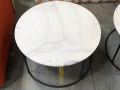 WHITE MARBLE SMALL TABLE WITH BLACK LEGS