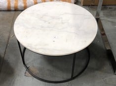 WHITE MARBLE SMALL TABLE WITH BLACK LEGS