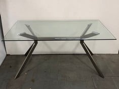 GLASS DINING TABLE WITH METAL LEGS