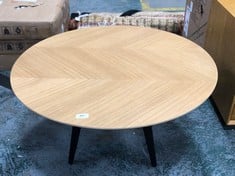 SMALL OAK TABLE WITH METAL BLACK LEGS