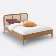 MADARA RETRO OAK BED WITH RATTAN HEADBOARD- RRP £650