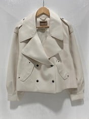 ALEXIS DOUBLE BREASTED SHORT TRENCH COAT VEGAN LEATHER IVORY SIZE M RRP- £158