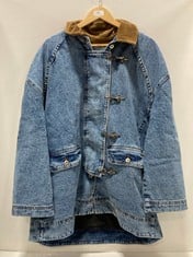 DENIM BARN COAT IN COLOUR RANCH BLUE- SIZE M- RRP £158