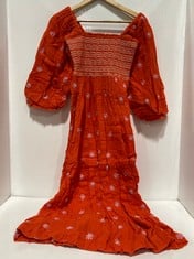 DAHLIA EMBROIDED MAXI DRESS IN COLOUR ORANGE- SIZE S- RRP £129