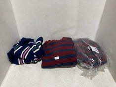 3 X ASSORTED ADULTS CLOTHING ITEMS TO INCLUDE LINKS PULLOVER STRIPED KNIT JUMPER IN RED / NAVY - SIZE S - TOTAL RRP £398