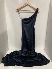 ONE-SHOULDER SATIN MAXI SLIP LEFT SLIT ANKLE DRESS IN BLACK - SIZE 12 - RRP £128