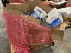 PALLET OF ASSORTED ITEMS TO INCLUDE SCOTT ESSENTIAL TOILET TISSUE 12 ROLLS OF TOILET PAPER TO INCLUDE BLACK FRAME 59.4 X 84.1CM (ZONE 3) (KERBSIDE PALLET DELIVERY)