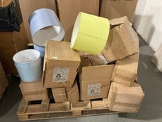 PALLET OF ASSORTED STONE THE CROWS LAMP SHADES TO INCLUDE BRIGHT YELLOW MEDIUM SHADE TO INCLUDE LARGE PASTEL PINK SHADE (ZONE 3) (KERBSIDE PALLET DELIVERY)