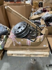 PALLET OF ASSORTED ITEMS TO INCLUDE EUROSTATIC EURO ROTATING PANEL STAND TO INCLUDE SIP 18'' FLOOR FAN IN BLACK (PART) (ZONE 3) (KERBSIDE PALLET DELIVERY)