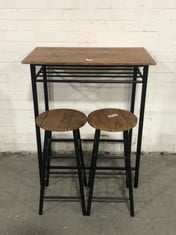 COMPACT BAR TABLE AND 2 X STOOL SET IN DARK BROWN / BLACK (ZONE 1)