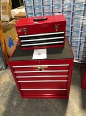 8 DRAWER TOOL CABINET AND TOP CHEST IN RED (KERBSIDE PALLET DELIVERY)