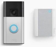 RING BATTERY DOORBELL AND CHIME HOME ACCESSORY (ORIGINAL RRP - £120.00) IN SILVER AND BLACK. (WITH BOX). (SEALED UNIT). [JPTC71937]