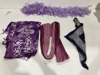 QTY OF ASSORTED CLOTHING TO INLCUDE PURPLE FEATHER BOA