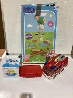 1 X BOX OF ASSORTED CHILDREN TOYS TO INCLUDE PEPPA PIG WOODEN CRAZY GOLF SET