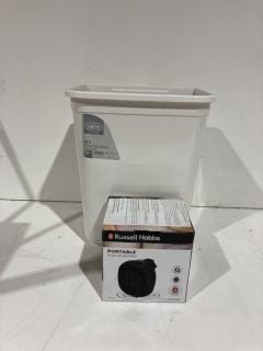 1 X BOX OF ASSORTED ITEMS TO INCLUDE RUSSEL HOBBS PLUG IN HEATER