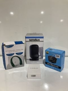 ITEMS TO INCLUDE MINI PROJECTOR BLUETOOTH HEADPHONES AND GENELUX SPEAKER