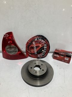 ITEMS TO INCLUDE BRAKE DISC BRAKE CALLIPERS 2000 AMP BOOSTER CABLE AND RENAULT CLIO REAR LIGHT