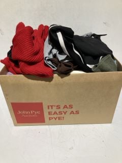 BOX OF WOMENS CLOTHING TO INCLUDE JACKETS JEANS SHIRTS SOCKS