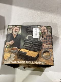 BOX OF ITEMS TO INCLUDE HAIRY BIKERS SAUSAGE ROLL MAKER, WELLBEING MINI MASSAGE GUN