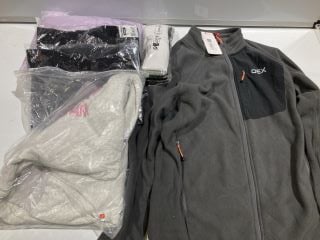 BOX OF CLOTHING ITEMS TO INCLUDE OEX LARGE GREY FLEECE JACKET UK L