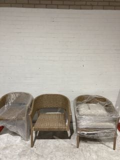 SET OF THREE WICKER GARDEN CHAIRS LEGS NEED ASSEMBLY