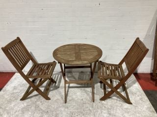 SET OF 3 WOODEN FOLDABLE GARDEN CHAIRS WITH WOODEN TABLE