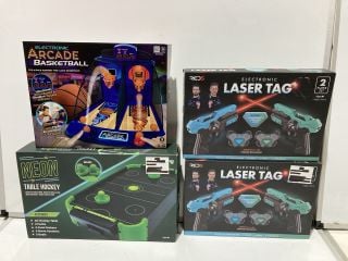 BOX OF TOYS & GAMES TO INCLUDE RED5 ELECTRONIC LASER TAG