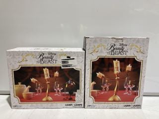 2 TIM BURTON'S THE NIGHTMARE BEFORE CHRISTMAS TEA & 2 DISNEY THE BEAUTY & THE BEAST LAMP FIGURE